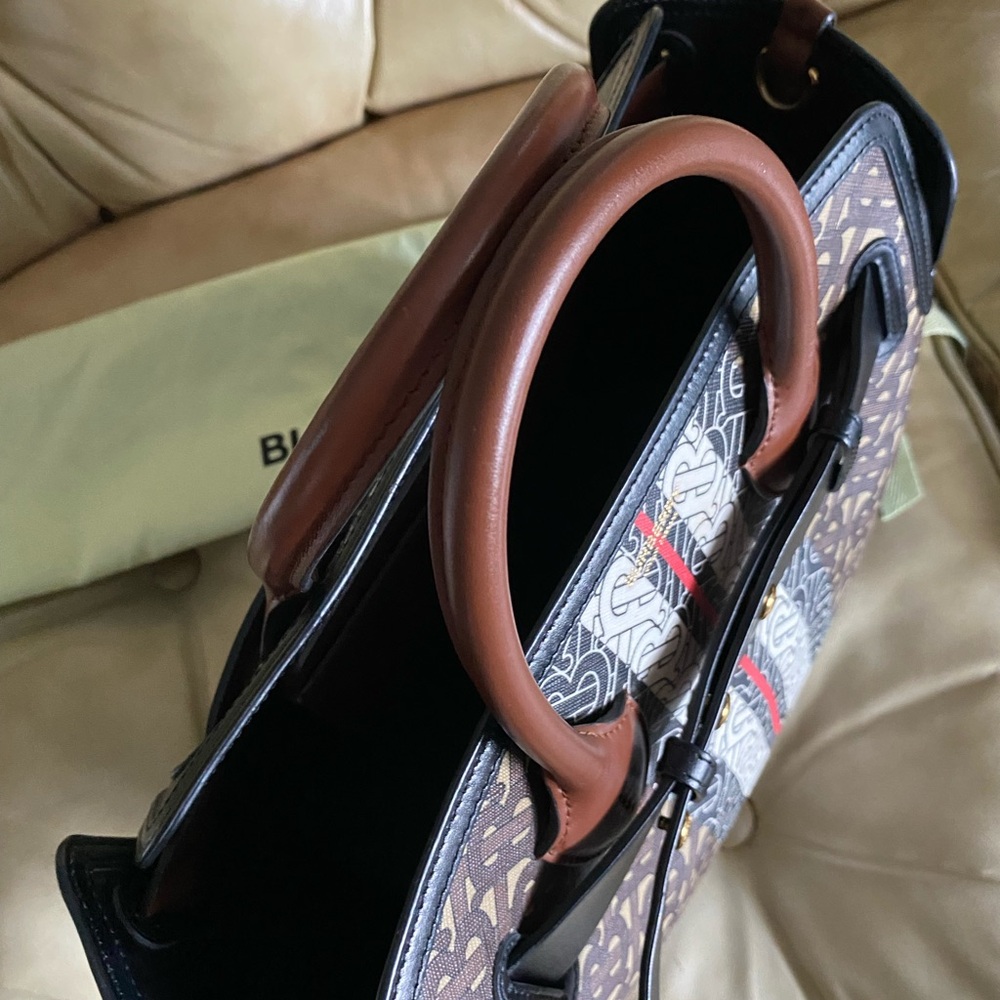 SALE Burberry Belt Bag Satchel w/Strap Monogram Stripe E-canvas 2Way Leather COA - Picture 9 of 16